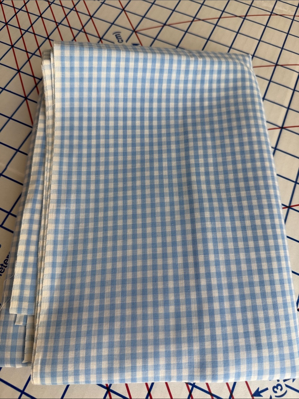 Vintage Blue White Gingham Fabric Small Check Woven Cotton Blend 2 Yds x 44